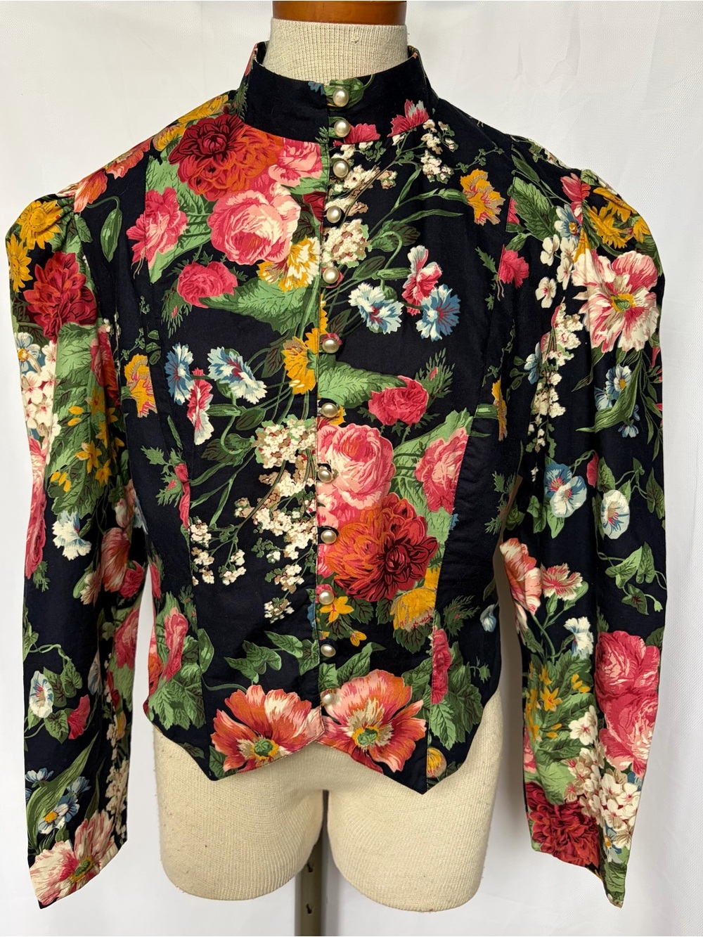 1980s Victorian Revival Floral Blazer with Pearl Buttons